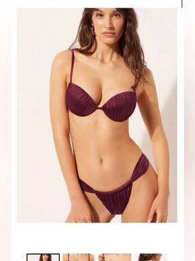 Calzedonia Bikini Set PushUp Shiny Satin Red Top & Bottoms Size L Discontinued